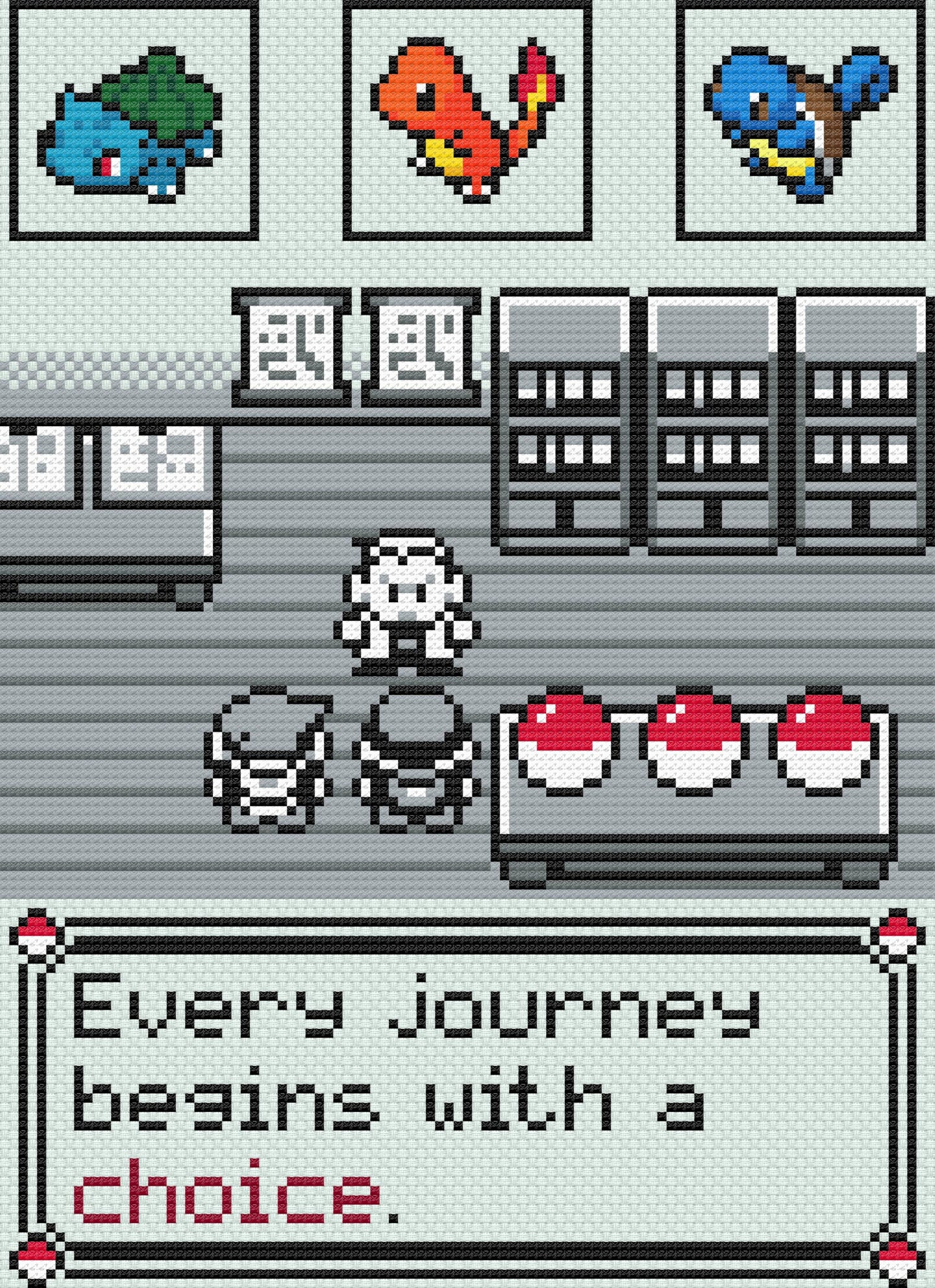 Pokémon Journey Cross Stitch Pattern PDF | Sobriety & Recovery Gift | Geeky Inspirational Wall Art