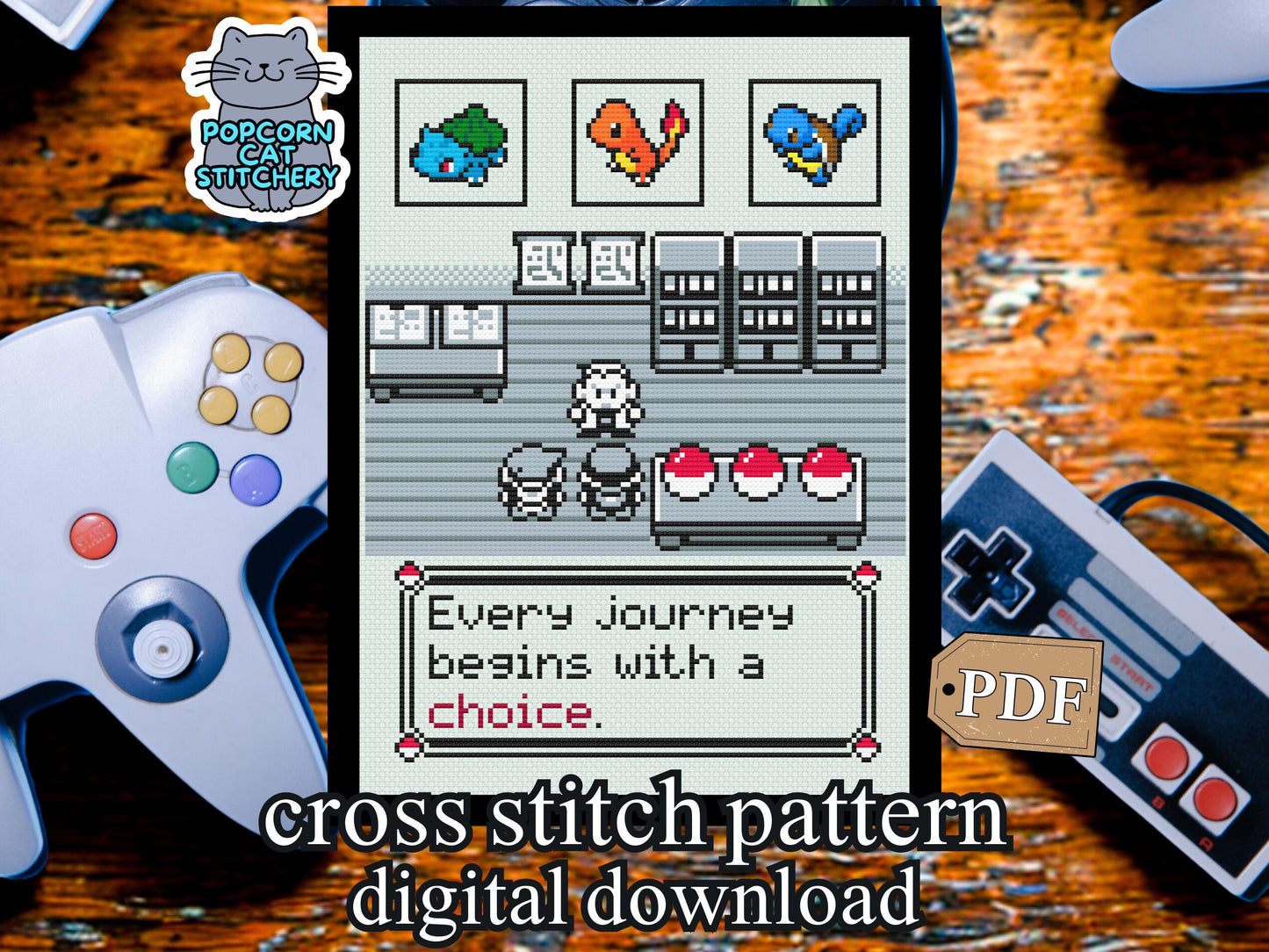 Pokémon Journey Cross Stitch Pattern PDF | Sobriety & Recovery Gift | Geeky Inspirational Wall Art