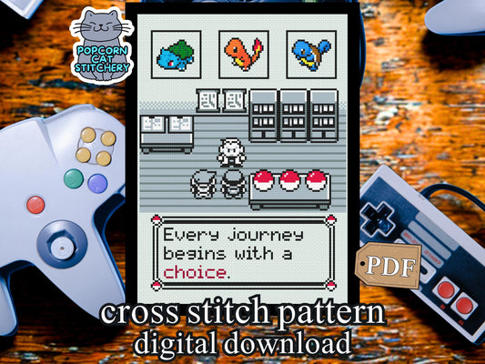 Pokémon Journey Cross Stitch Pattern PDF | Sobriety & Recovery Gift | Geeky Inspirational Wall Art