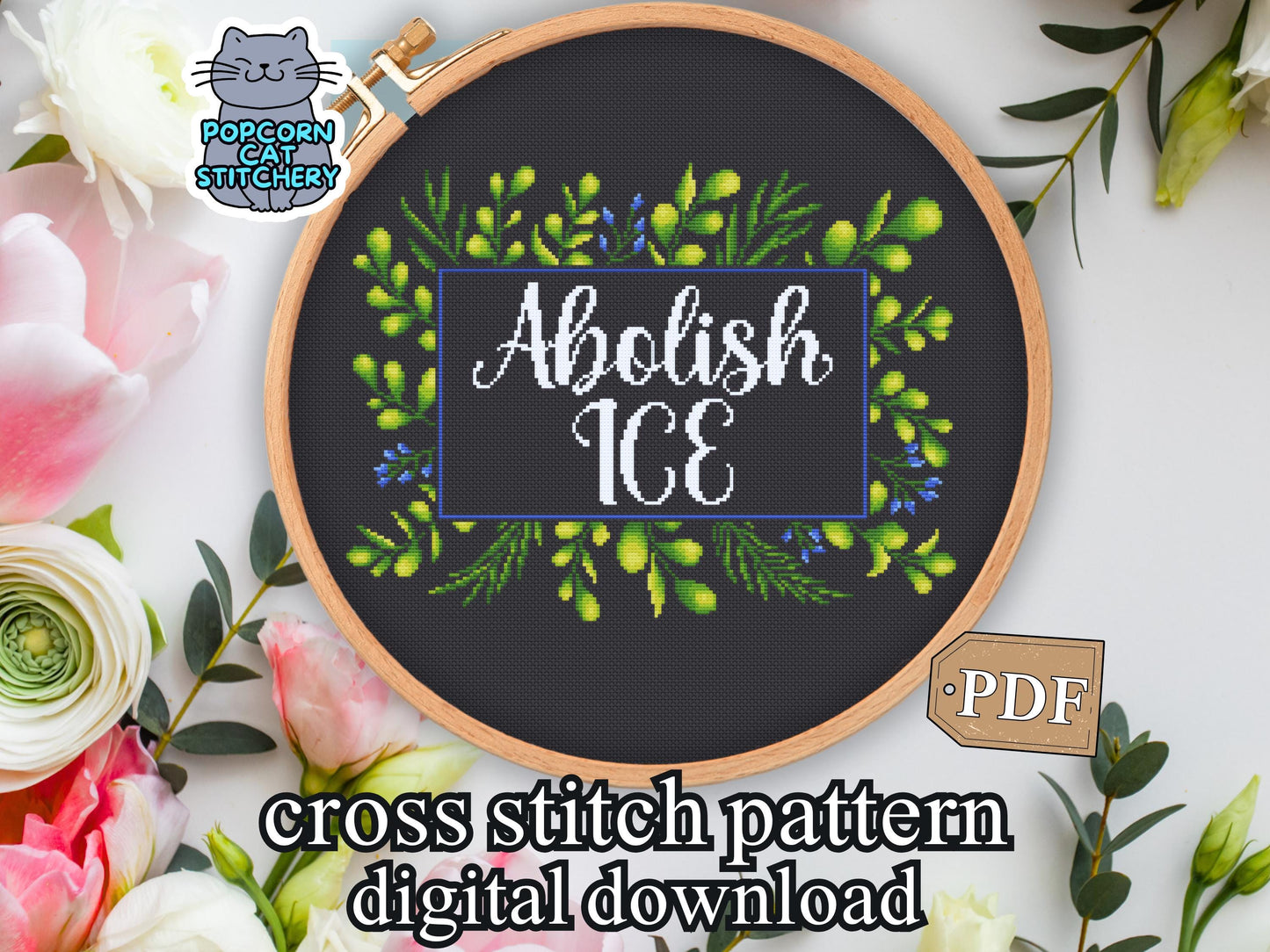 Abolish ICE Anti Trump Cross Stitch Pattern | Instant Digital Download | Anti Fascist Gift