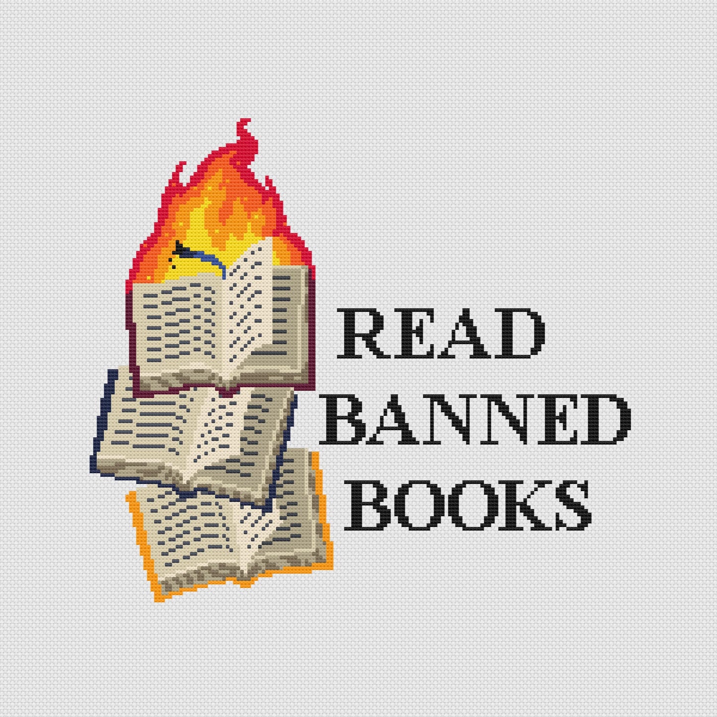 Read Banned Books Cross Stitch Pattern | Fahrenheit 451 PDF Pattern | Gift for Book Lovers