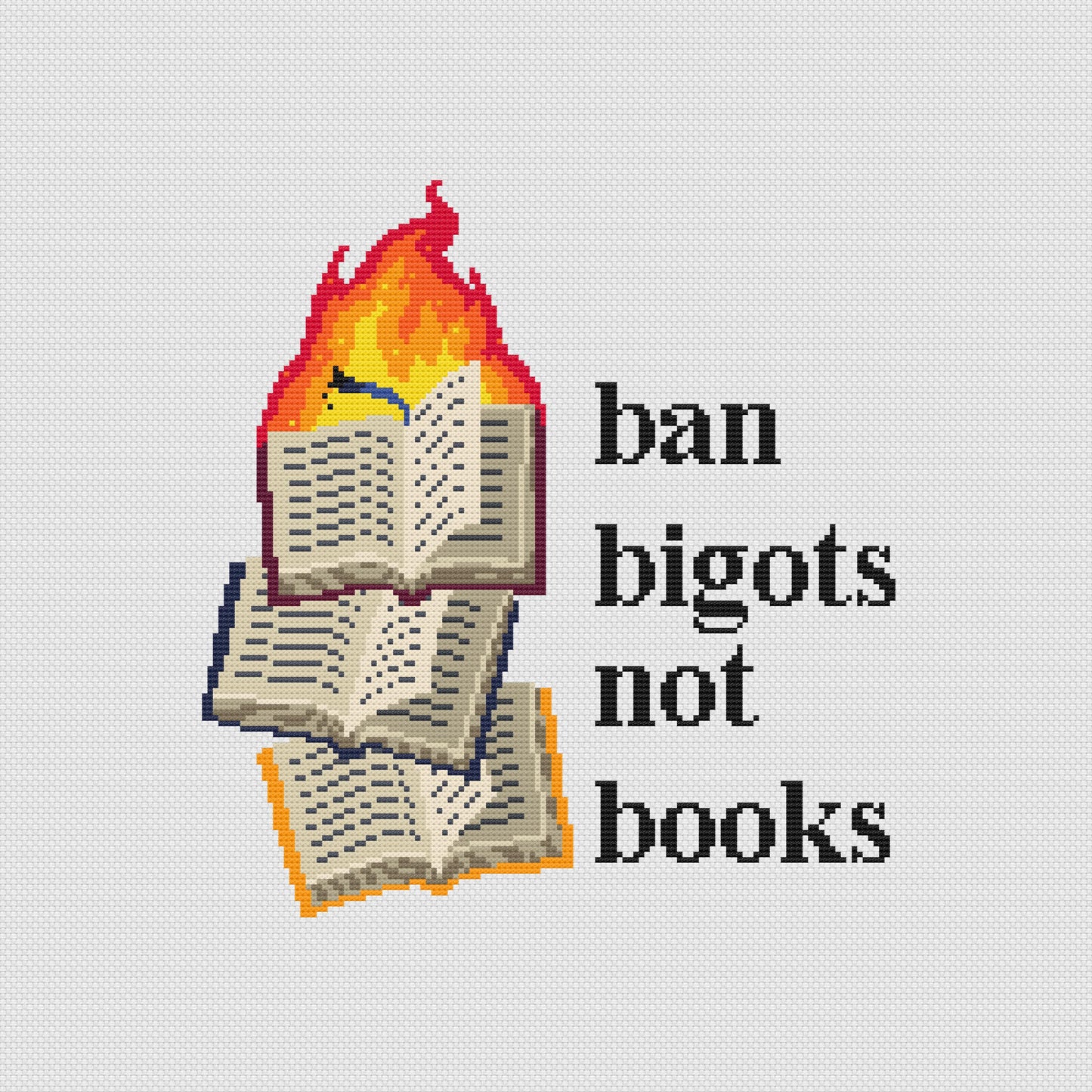 Ban Bigots Not Books Cross Stitch Pattern | Modern Cross Stitch | Book Lover Gift